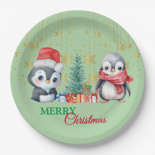 Red Green Penguin Santa Merry Weihnachtsfest Party Pappteller