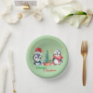 Red Green Penguin Santa Merry Weihnachtsfest Party Pappteller