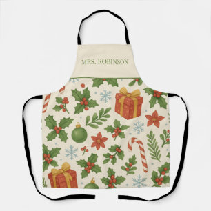 Red Green Pine and Berries Holiday Boho Wassercolo Schürze