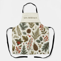 Red Green Pine and Berries Holiday Boho Wassercolo