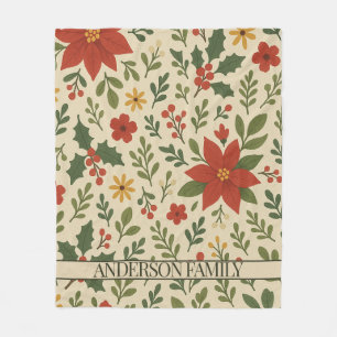 Red Green Pine und Berry Watercolor Holiday Fleecedecke