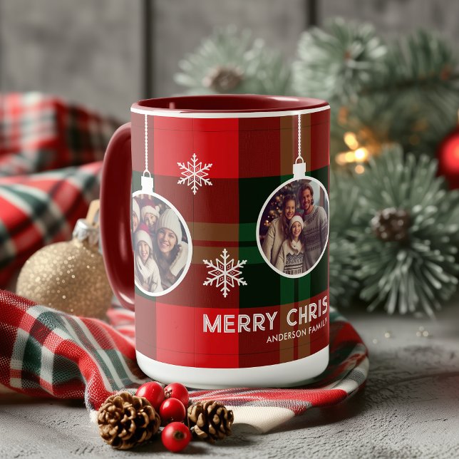 Red Green Plaid Buffalo Check Photo Christmas  Tasse (Red Green Plaid Buffalo Check Photo Christmas Mug)