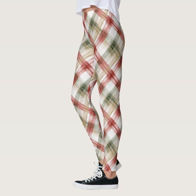 Red Green Plaid Christmas Stripes Leggings (Links)