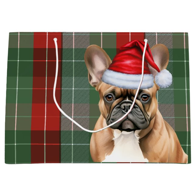 Red Green Plaid Frenchie Dog Lover Holiday Große Geschenktüte (Vorderseite)