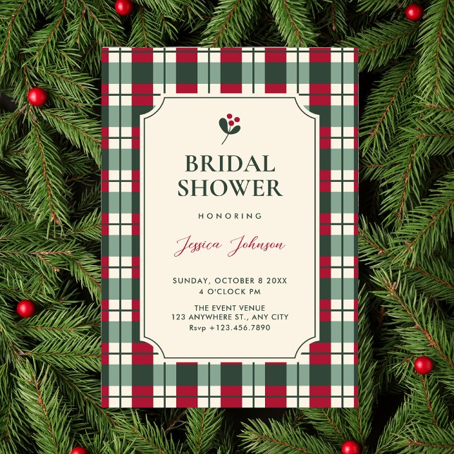 Red green plaid tartan pattern bridal shower einladung (Von Creator hochgeladen)