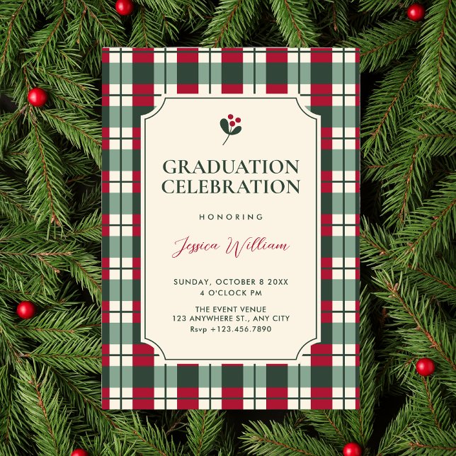 Red green plaid tartan pattern graduation einladung (Von Creator hochgeladen)