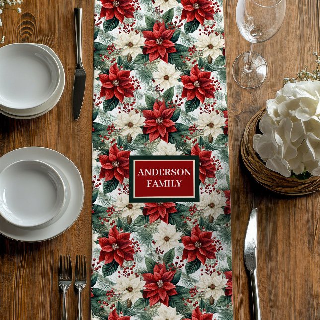 Red Green Poinsettia Runner Traditional Chic Style Mittelgroßer Tischläufer (Red Green Poinsettia Runner Traditional Chic Style)