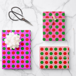 Red Green Polka Dot Pattern Pink Weihnachten Geschenkpapier Set