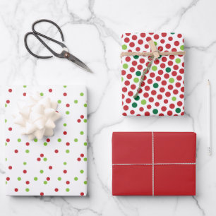 Red & Green Polka Dots Weihnachten koordiniert Geschenkpapier Set
