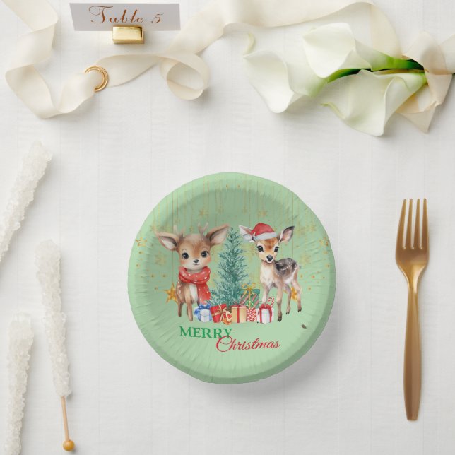 Red Green Rentier Santa Merry Weihnachtsfest Party Pappteller (Hochzeit)