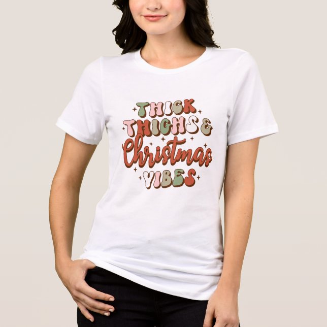 Red & Green Retro dick Thighties und Christmas Vib Tri-Blend Shirt (Vorderseite)