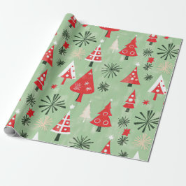 Red Green Retro Weihnachtsbaumen Geschenkpapier
