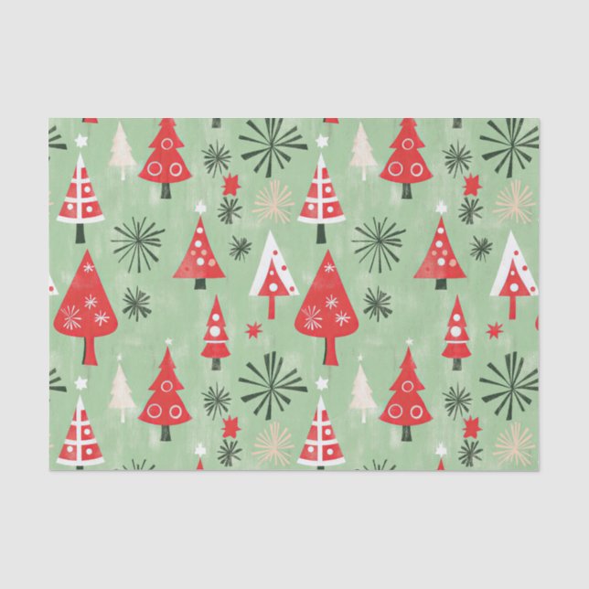 Red Green Retro Weihnachtsbaumen Seidenpapier (Vorderseite)