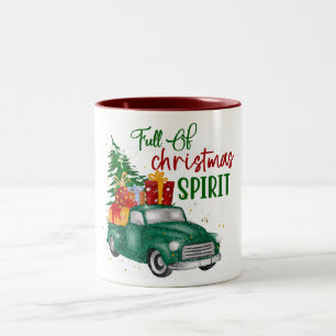 Red Green Retro Weihnachtswagen Snowy Illustration Zweifarbige Tasse