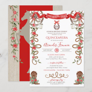 Red Green Rustic Boho Western Charra Quinceanera I Einladung
