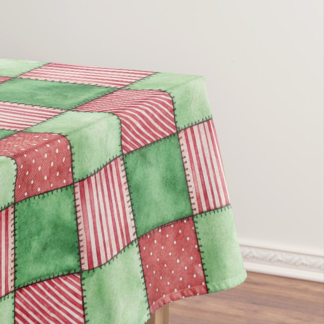 Red Green Rustic Plaid Patchwork Quilt Look  Tischdecke (Beispiel)