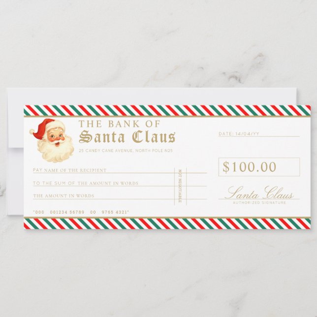Red Green Santa Cheque Gift Voucher Card Einladung (Vorderseite)