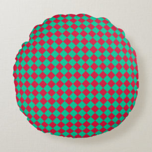 Red Green Schachbrett Diamond Pattern Rundes Kissen