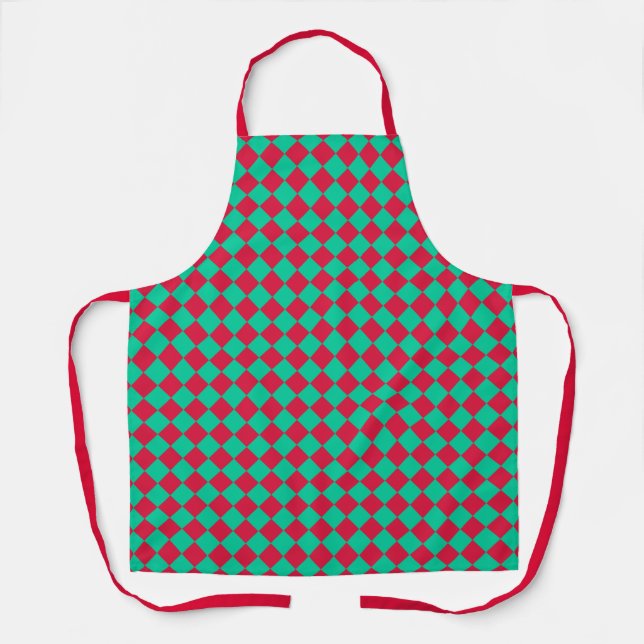 Red Green Schachbrett Diamond Pattern Schürze (Vorderseite)