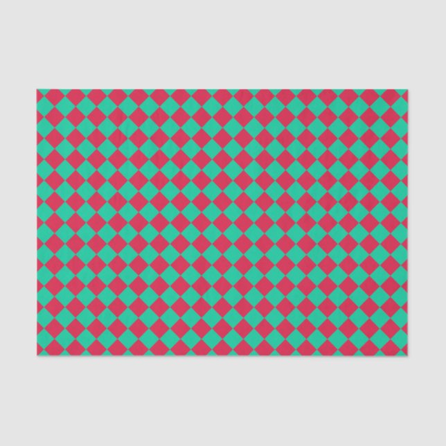 Red Green Schachbrett Diamond Pattern Seidenpapier (Vorderseite)