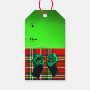 RED GREEN SCOTTISH TARTAN MIT CHRISTMAS BOWS GESCHENKANHÄNGER