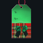RED GREEN SCOTTISH TARTAN MIT CHRISTMAS BOWS GESCHENKANHÄNGER<br><div class="desc">Eleganter,  lebendiger schottischer Tartan in rot-grün weißen Farben glänzende Seidenbögen und 3D grüne smaragdgrüne Edelsteine.</div>