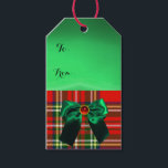 RED GREEN SCOTTISH TARTAN MIT CHRISTMAS BOWS GESCHENKANHÄNGER<br><div class="desc">Eleganter,  lebendiger schottischer Tartan in rot-grün weißen Farben glänzende Seidenbögen und 3D grüne smaragdgrüne Edelsteine.</div>