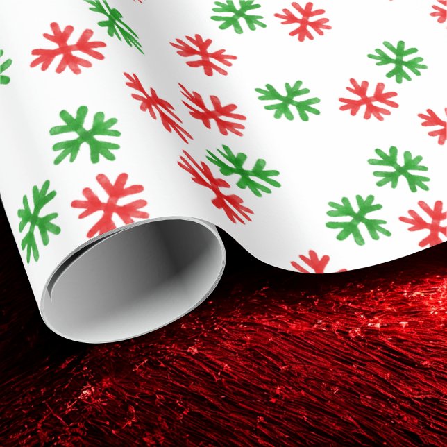 Red Green Snowflakes Weihnachtsmuster Geschenkpapier (Von Creator hochgeladen)