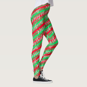 Red Green Stripe White Candy Cane Frohe Weihnachte Leggings