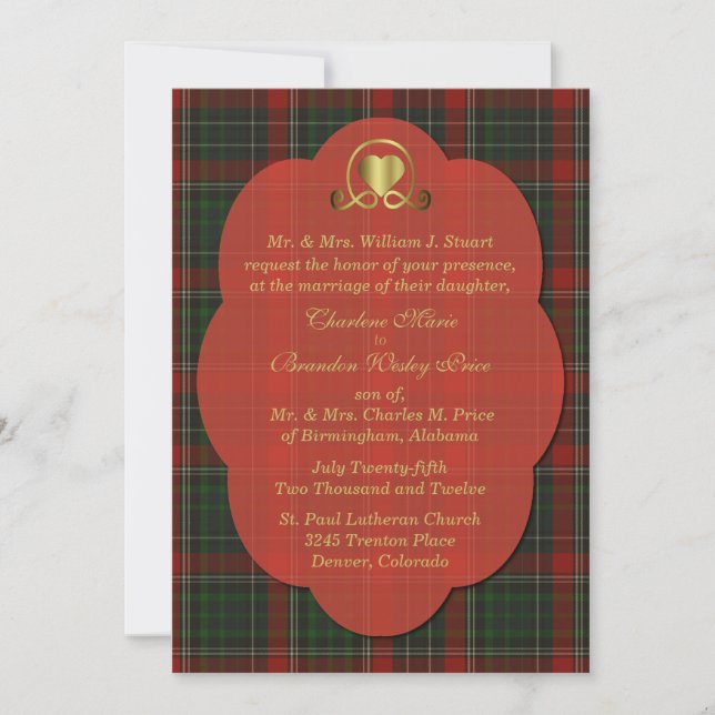 Red & Green Stuart Tartan Karierte Custom Wedding Einladung (Vorderseite)