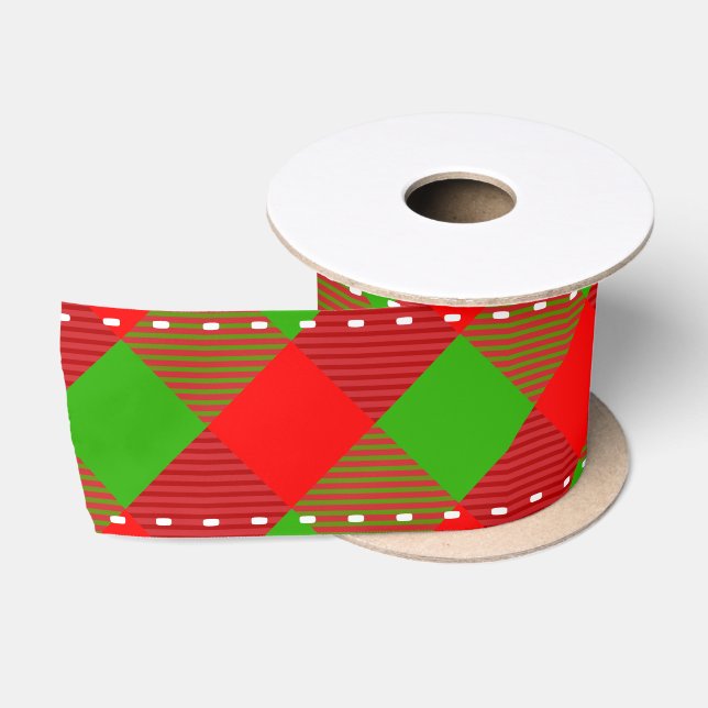 Red Green Tartan Muster Custom Weihnachtsdekor Satinband (Spule)