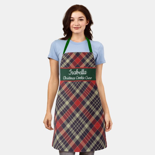 Red Green Tartan Plaid Personalized Christmas  Schürze (Getragen)