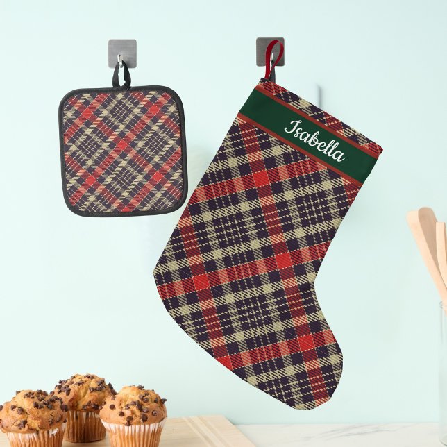 Red & Green Tartan Plaid Personalized  Kleiner Weihnachtsstrumpf (Red & Green Tartan Plaid Personalized Small Christmas Stocking)