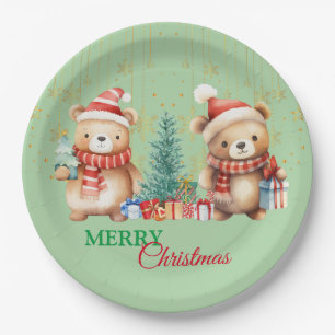 Red Green Teddy Bear Santa Merge Weihnachts-Party Pappteller