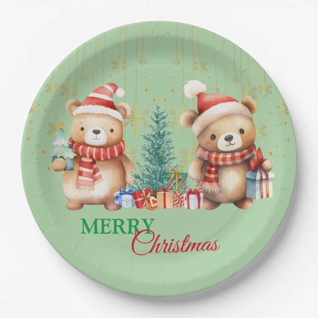 Red Green Teddy Bear Santa Merge Weihnachts-Party Pappteller (Vorderseite)