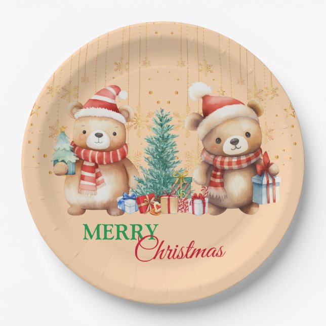 Red Green Teddy Bear Santa Merge Weihnachts-Party Pappteller (Vorderseite)