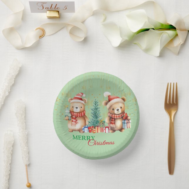 Red Green Teddy Bear Santa Merge Weihnachts-Party Pappteller (Hochzeit)