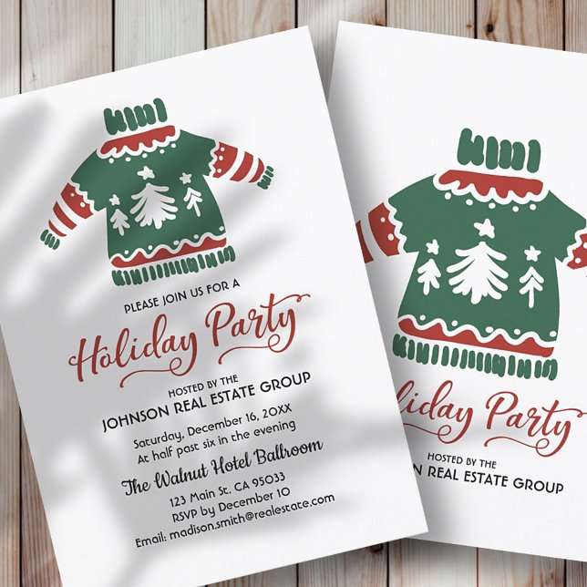 Red & Green Ugly Sweater Holiday Party Invitation (Créateur téléchargé)
