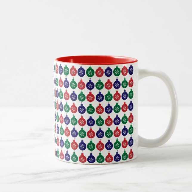Red Green und Blue Bauble Muster Zweifarbige Tasse (Rechts)