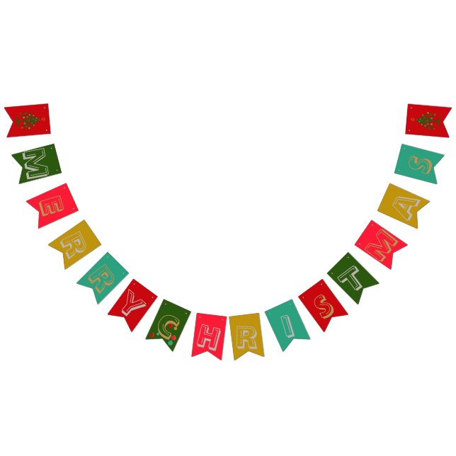 Red Green und Gold Frohe Weihnachten Wimpelkette (Alle)