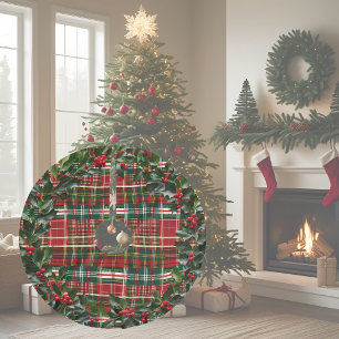 Red Green und Gold Rustikal Urlaub Kariert Polyester Weihnachtsbaumdecke