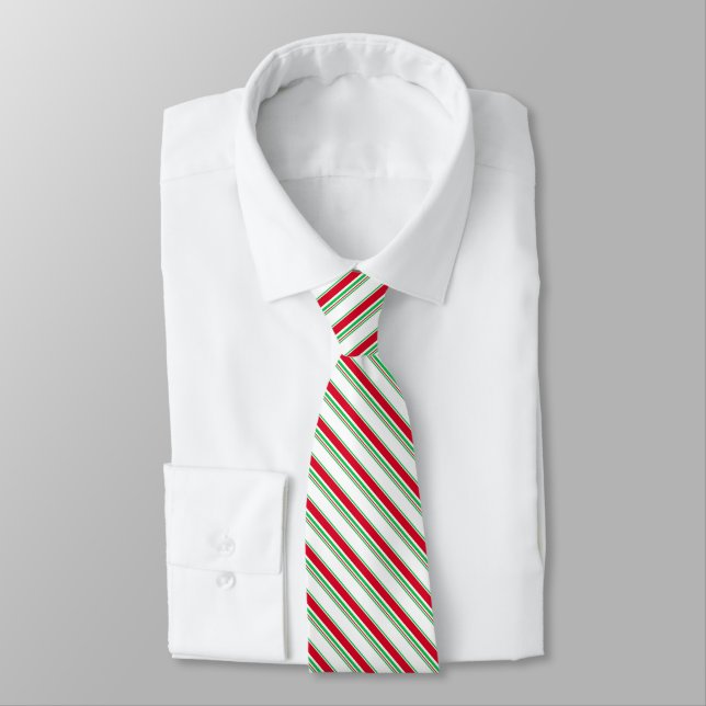 Red, Green und White Candy Cane Stripes Weihnachte Krawatte (Gebunden)