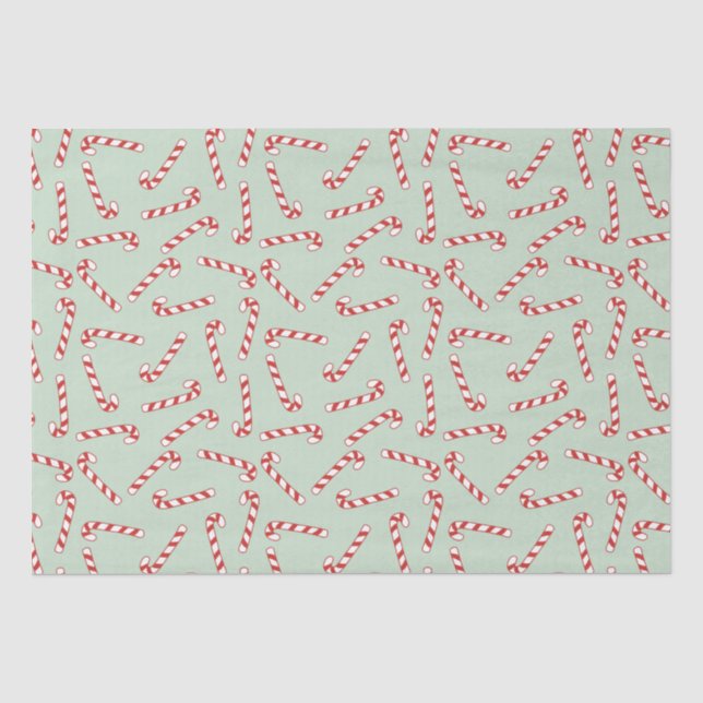 Red, Green und White Candy Cane Weihnachtsmuster Seidenpapier (Vorderseite)