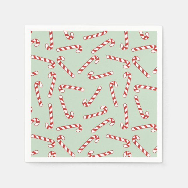 Red, Green und White Candy Cane Weihnachtsmuster Serviette (Vorderseite)