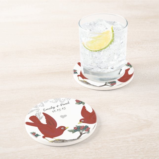 Red & Green Vintag Love Birds Untersetzer (Seite)