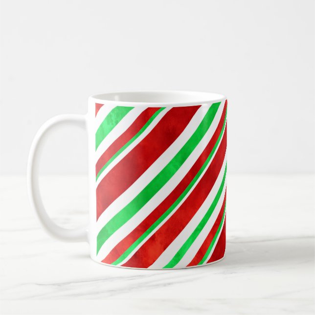 Red Green Watercolor Candy Cane Streifen 2 Kaffeetasse (Links)