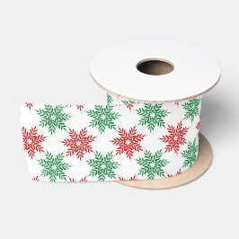 Red & Green Watercolor Snowflake Muster 2 Satinband