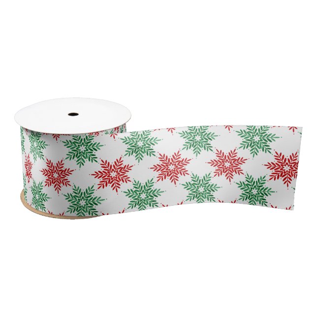 Red & Green Watercolor Snowflake Muster 2 Satinband (Spule)