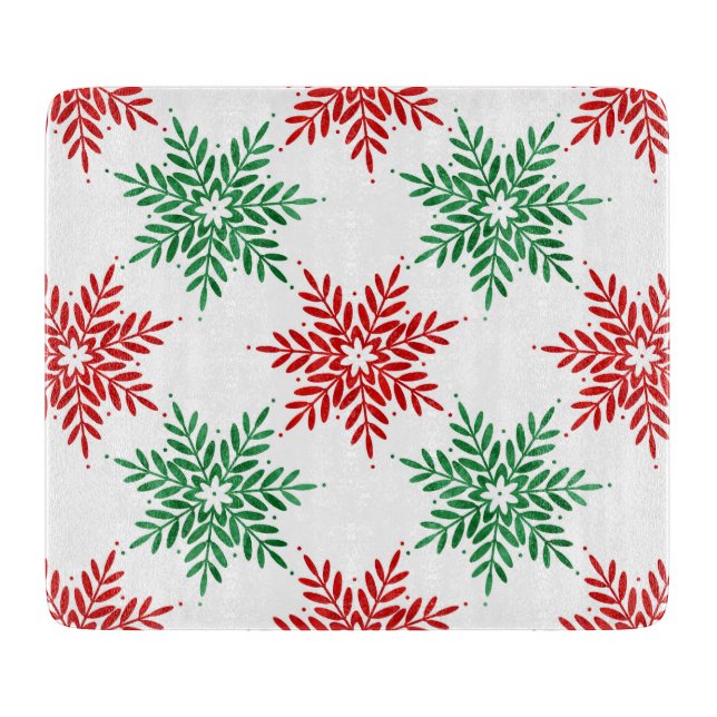 Red & Green Watercolor Snowflake Muster 2 Schneidebrett (Vorderseite)