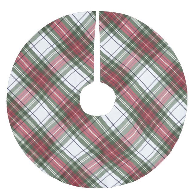 Red Green Watercolor Weihnachten Karierten Baumroc Polyester Weihnachtsbaumdecke (Vorderseite)